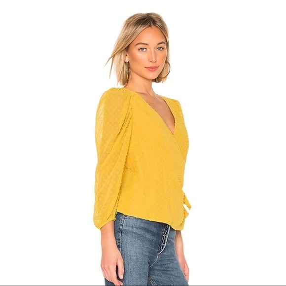 Yumi Kim St. Marks Swiss Dot Wrap Top in Marigold - Picture 3 of 9